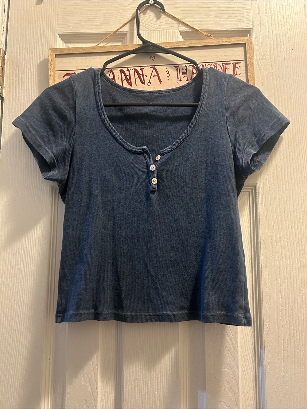 Brandy Melville Navy Short-Sleeve Henley Tee